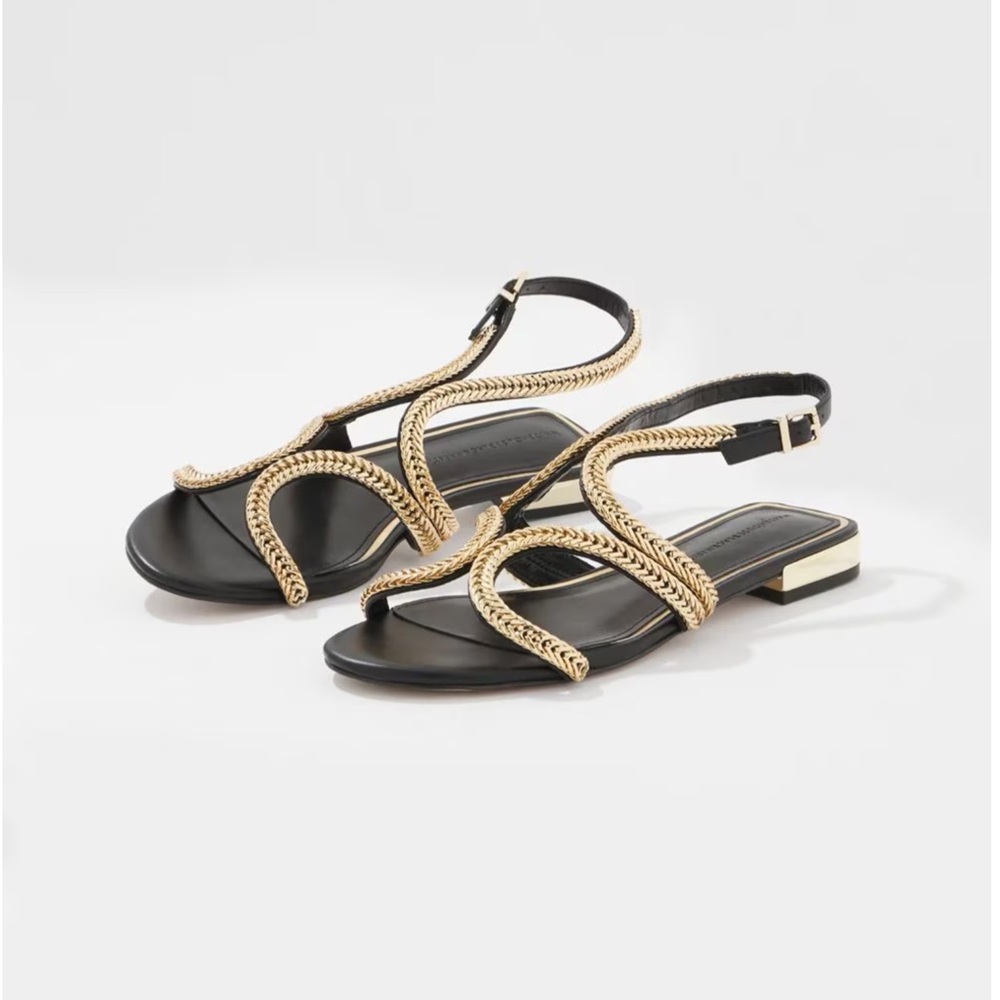 White House Black Market Black and Gold Sandals